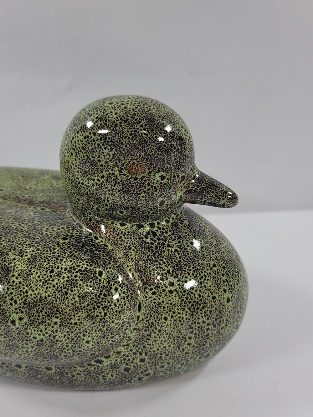 Glazed Ceramic Duck Figurine in Speckled Green - Picture 2 of 9